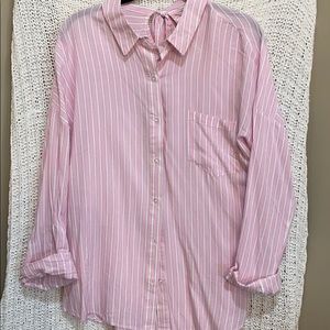 pink and white button down
